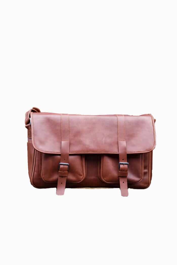 brown leather messenger dSLR bag TUSCANS