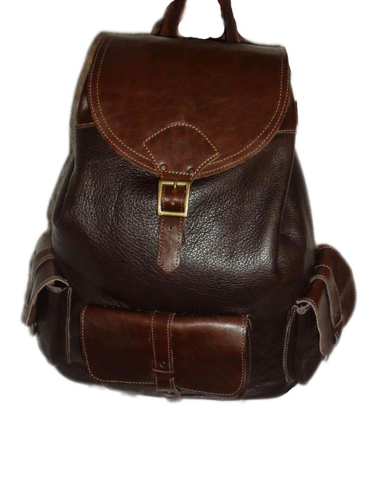 Leather Backpack dark brown with pockets