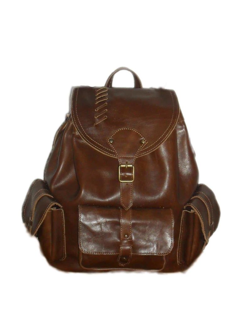 Leather Backpack dark brown with pockets