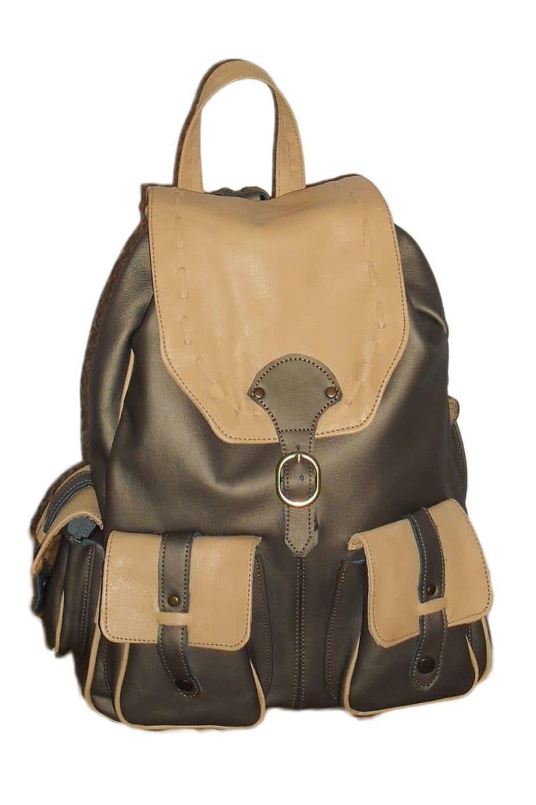 Leather backpack Bicolor beige and olive green
