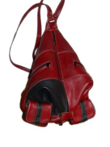 Leather Backpack with zipper Dark Red and Black