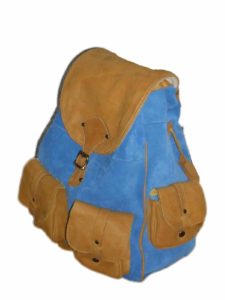 Leather Backpack Suede Light Brown and Turquoise