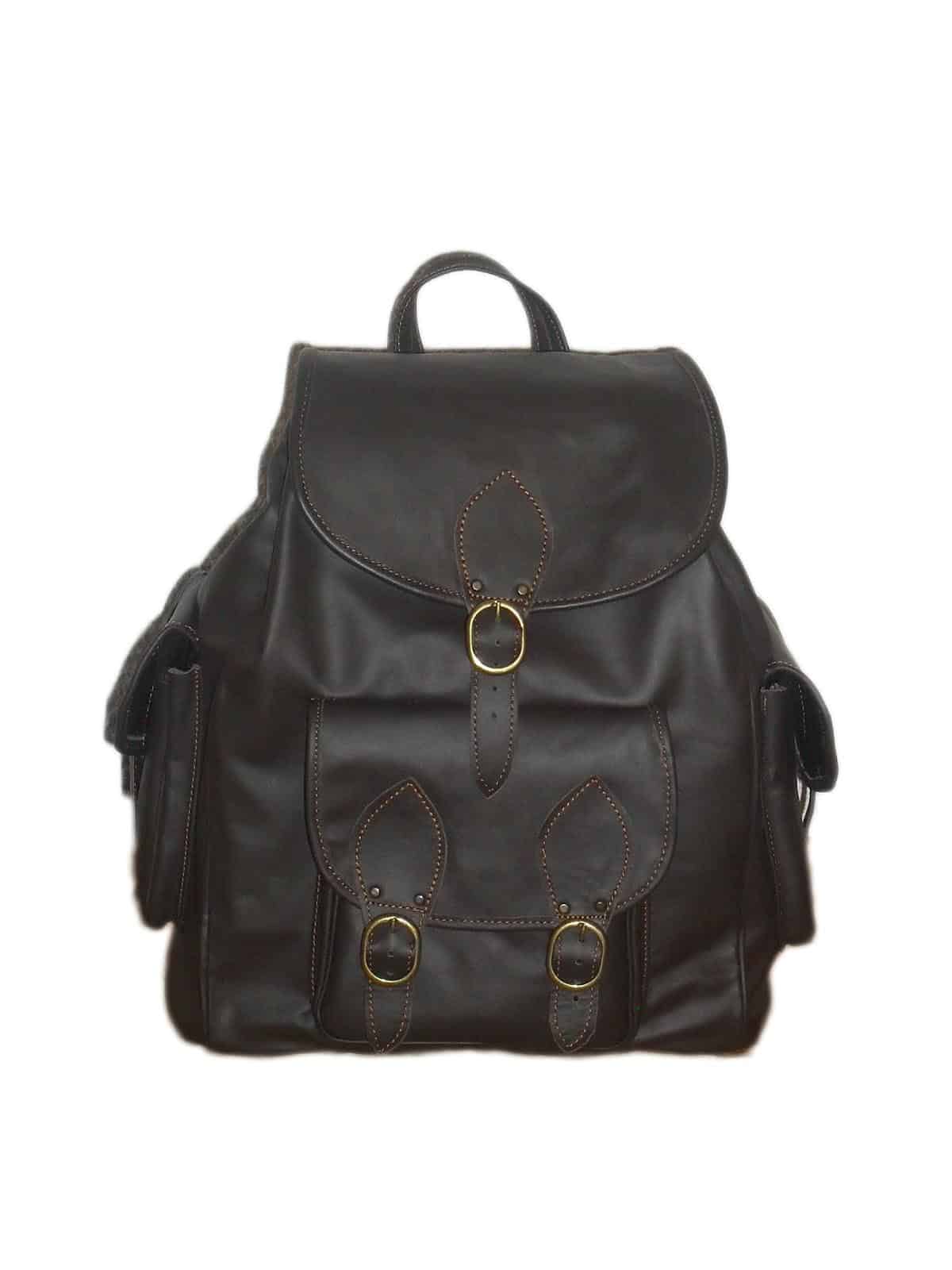 Black leather backpack biker model - Genuine Strap