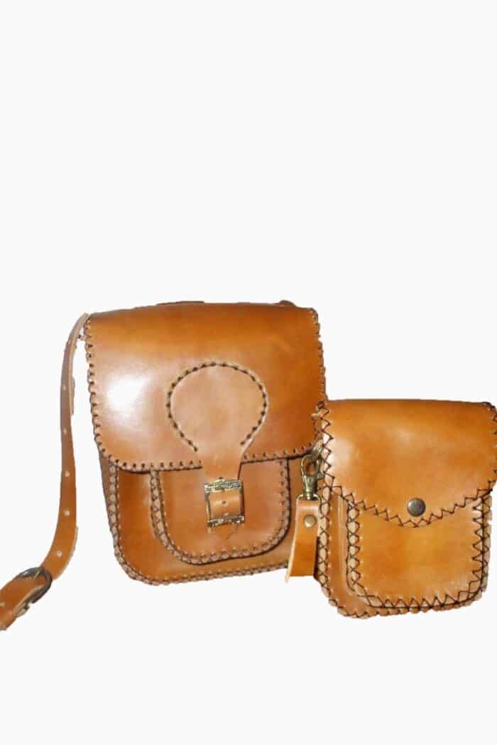 borsa di pelle italiana marrone con cuciture manuali