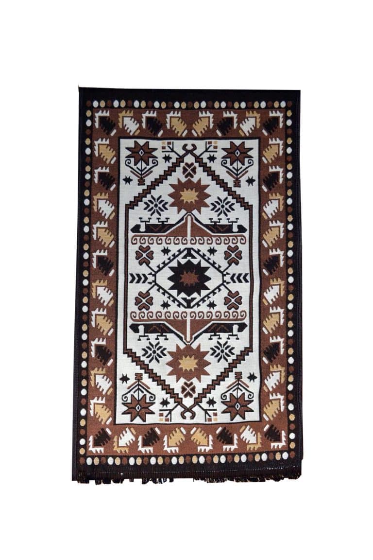 Rustic rug carpet dark brown light brown white yellow color