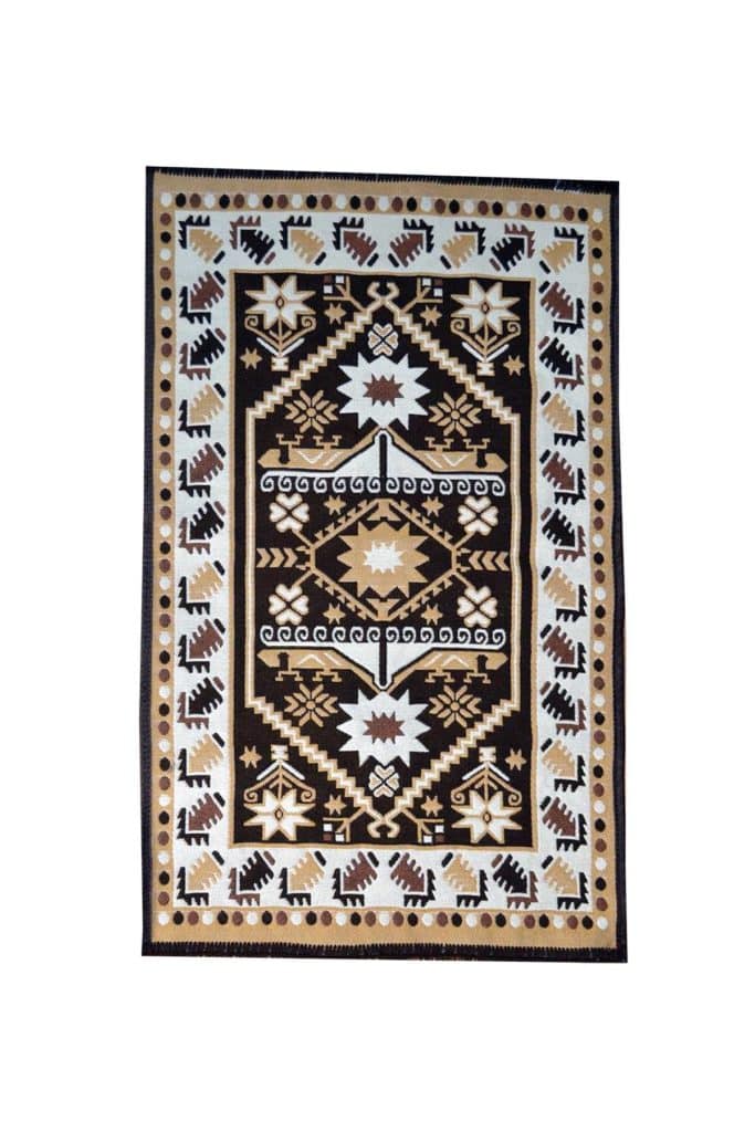 Rustic rug carpet dark brown light brown white yellow color