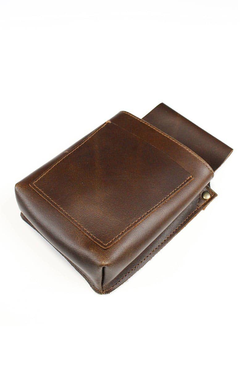 LEATHER BARBER POUCH DARK BROWN