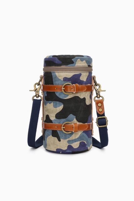 Lens case pouch canvas blue camouflage navy