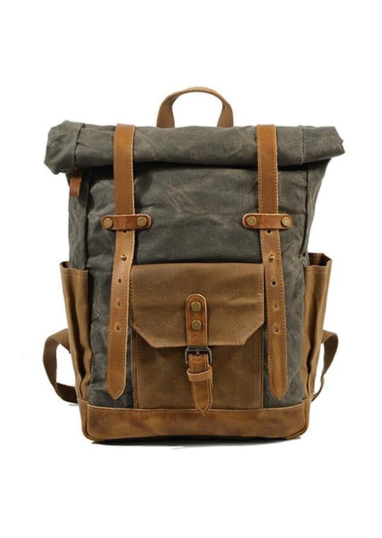 Boston leather backpack and textile Green