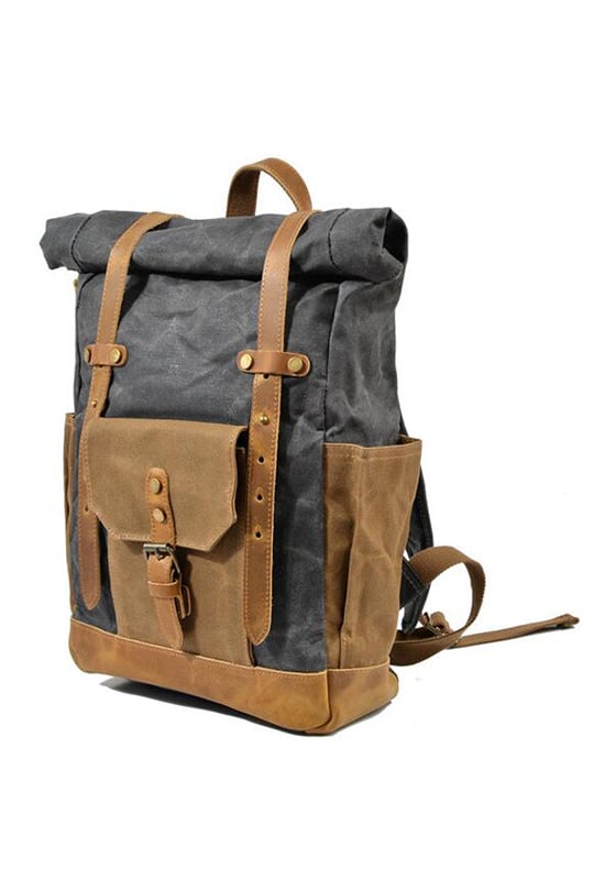 Boston leather backpack and textile Grey