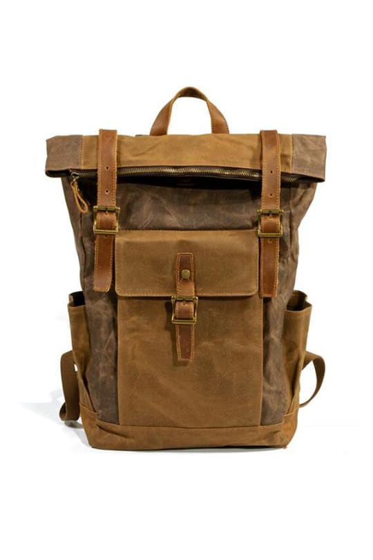 Denver leather backpack and textile caffee
