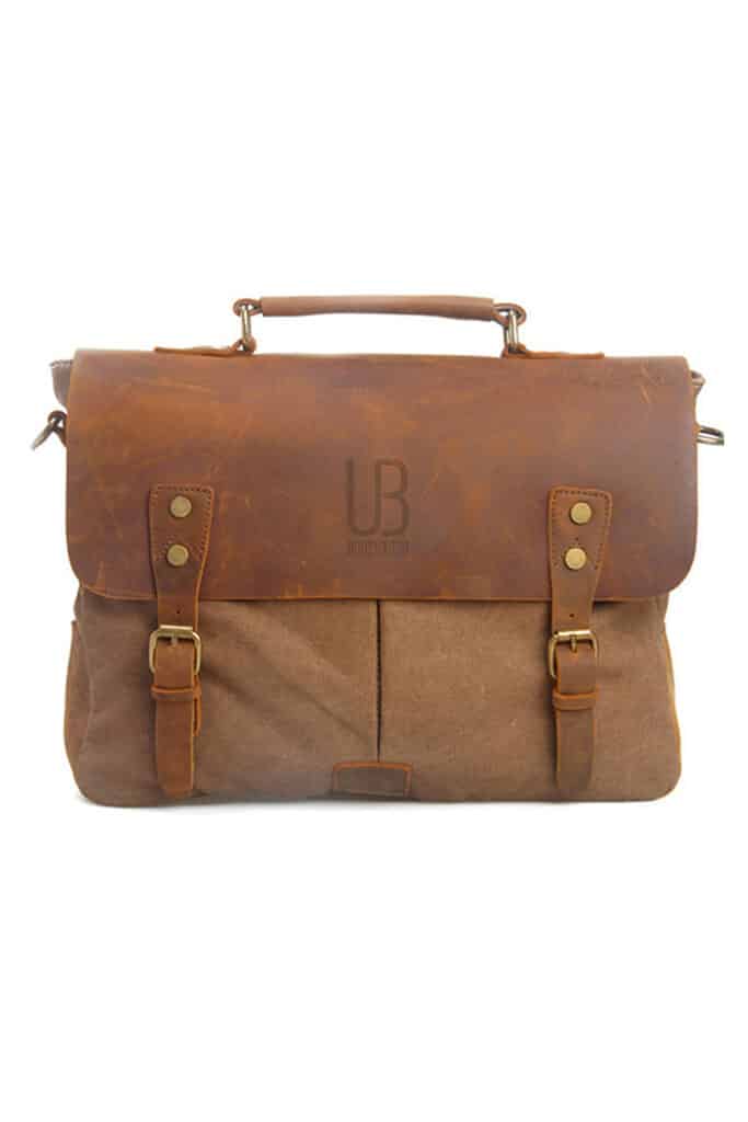 Laptop bag leather and textile Oxford Coffee