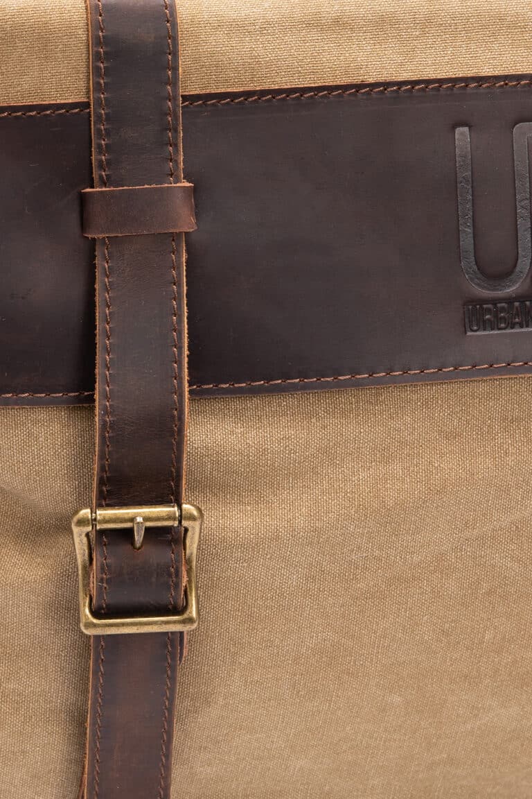 Leather shoulder bag and textile URBAN Cardiff Khaki
