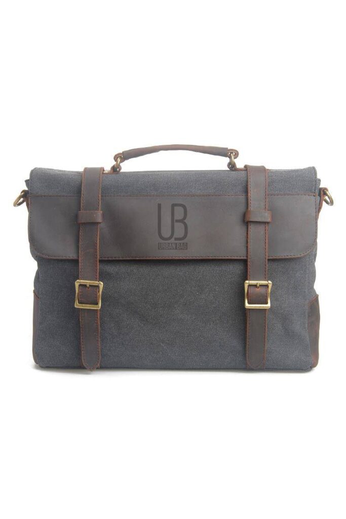 Leather shoulder bag and textile URBAN Cardiff grey