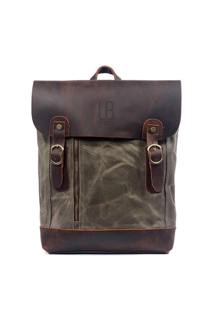 Osaka Green Natural leather and waxed textile backpack