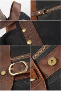 Osaka Khaki Natural leather and waxed textile backpack
