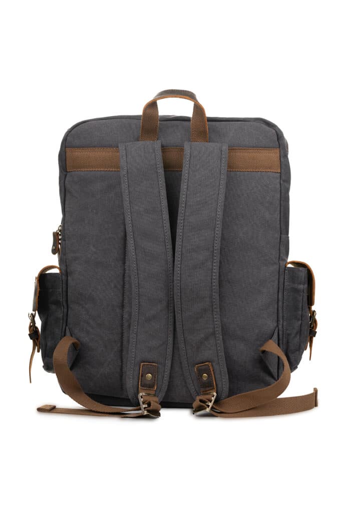 Oslo leather backpack and textile grey
