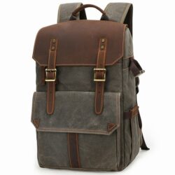 Camera Backpack Leather and Canvas Green