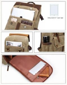 Camera Backpack Leather and Canvas Khaki