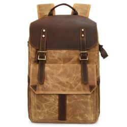 Camera Backpack Leather and Canvas Yellow