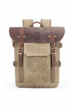 PHOTO BACKPACK IN NATURAL LEATHER AND WAXED TEXTILE MATERIAL