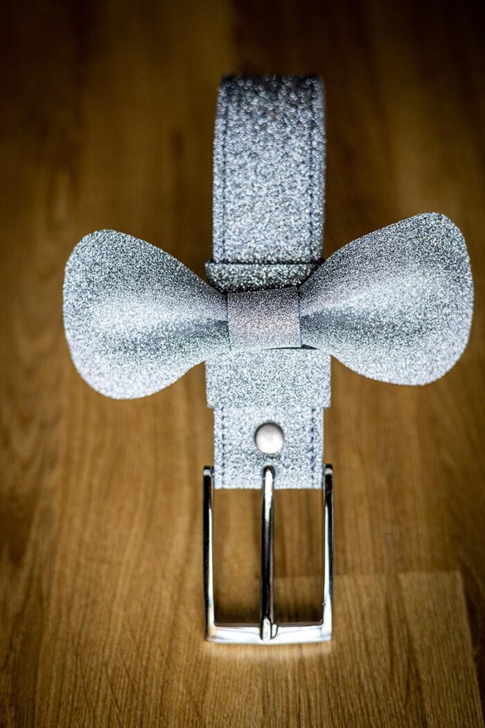 silver glitter leather bow tie and belt