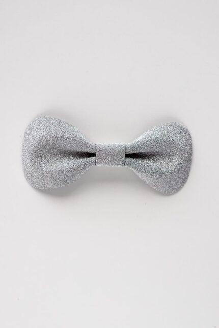 silver glitter leather bow tie