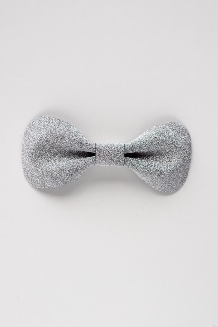 silver glitter leather bow tie