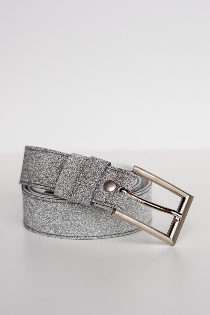Leather Belt with glitter– Silver Gala Padded