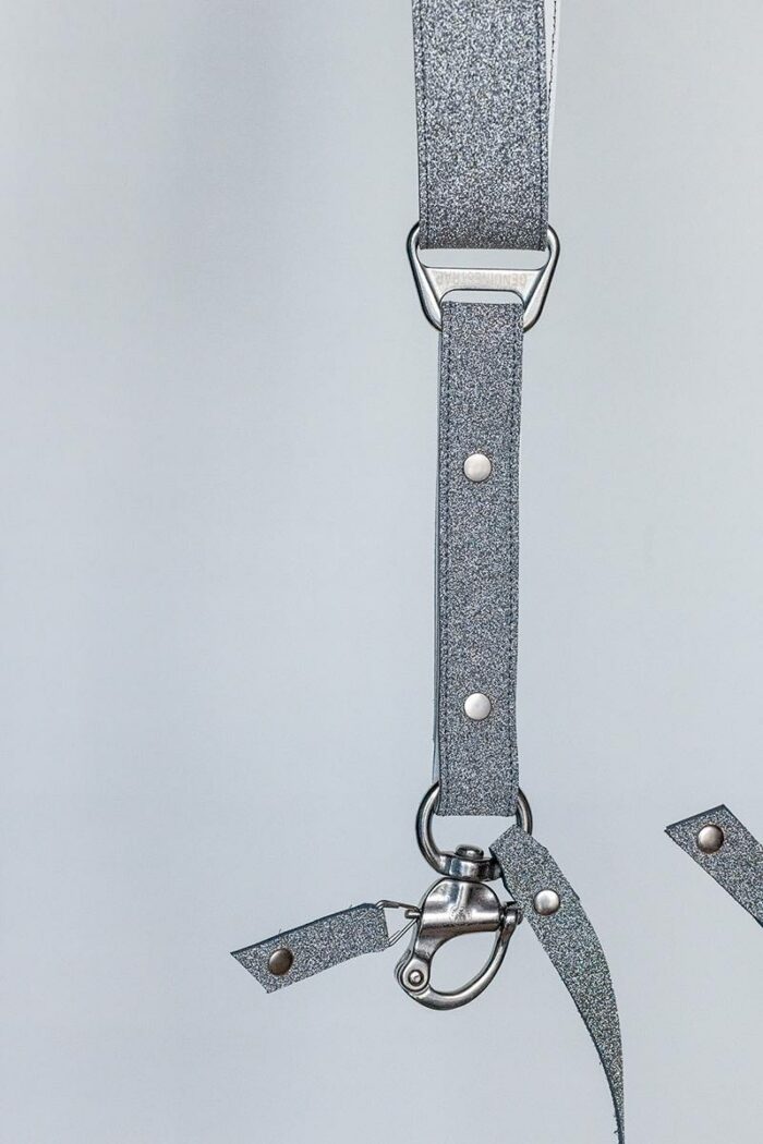 silver grey leather harness gala