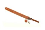 Tan premium leather camera hand strap laid flat with mounting screw and washer included