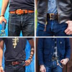 Collage of people wearing belts with jeans in different looks