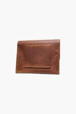 Back view of the leather battery holder for camera, showing stitched rear pocket