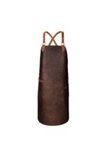 Backstrap leather apron deluxe – close-up of cross-back strap and buckle detail
