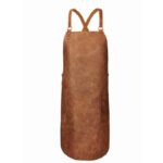 Backstrap leather apron deluxe in light brown – front view showing cross-back straps