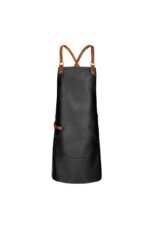 Backstrap leather apron deluxe worn by model – full length front view