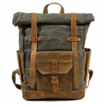 Boston leather backpack and textile Green