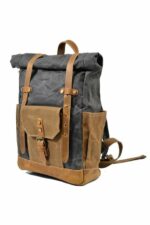 Boston leather backpack and textile Coffee - Image 2