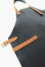 Classic leather apron in black – front view showing full-length apron with adjustable straps