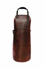 Classic leather apron worn by man – three-quarter view showing side profile and leather texture