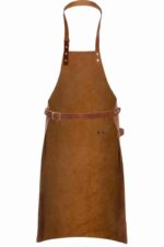 Classic leather apron flat lay – showing full dimensions, neck strap and hip ties