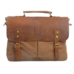 Laptop bag leather and textile Oxford Coffee
