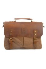 Laptop bag leather and textile Oxford Coffee