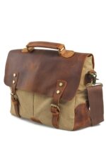 Laptop bag leather and textile Oxford Coffee - Image 3