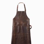 Leather apron with chest pocket in dark brown – full front view by Genuine Strap
