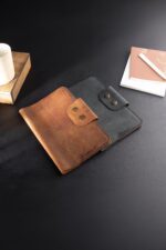 Black leather journal notebook detail stitching handcrafted