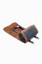 leather shaving kit bag side view with buckle straps