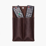 leather wall pocket 2 slot remote control holder handmade