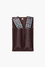 leather wall pocket 2 slot remote control holder handmade