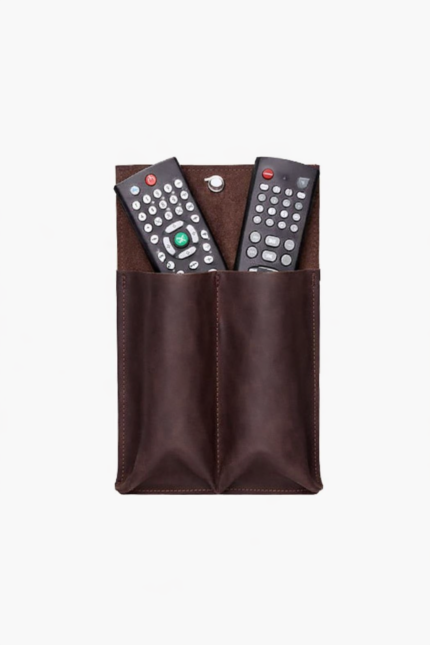 leather wall pocket 2 slot remote control holder handmade